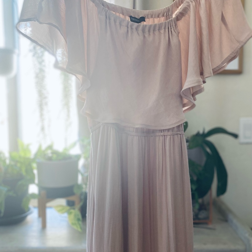 Off the Shoulder Dusty Pink Flowy Maxi Dress